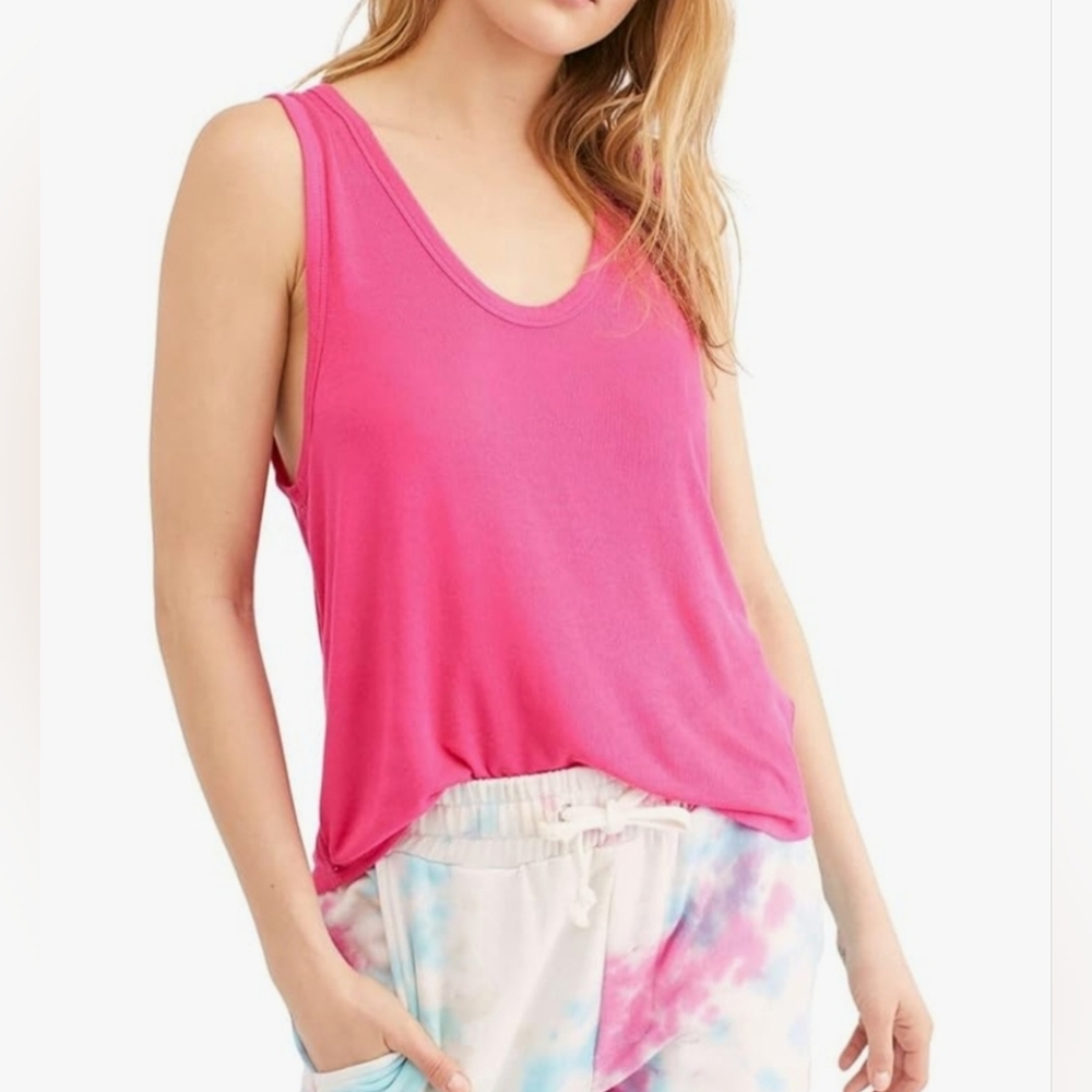 NWT Free People We The Free Take the Plunge Fuscia Tank Top